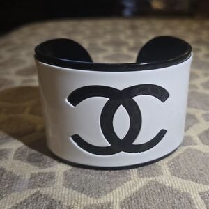 Chanel Black and White Cuff Bracelet